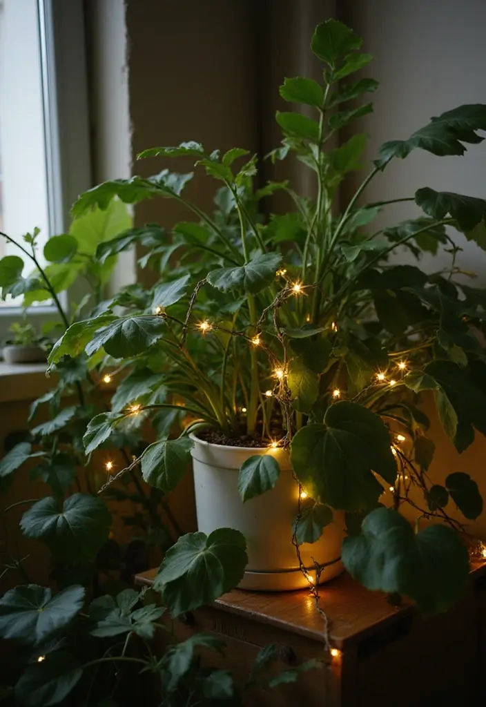 25 Fairy Lights Bedroom Ideas That Feel Dreamy and Magical 10. Fairy Lights in Plants