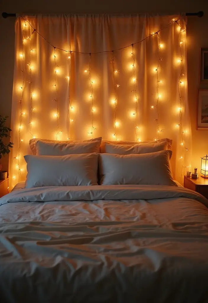 25 Fairy Lights Bedroom Ideas That Feel Dreamy and Magical 11. Fairy Light Headboard