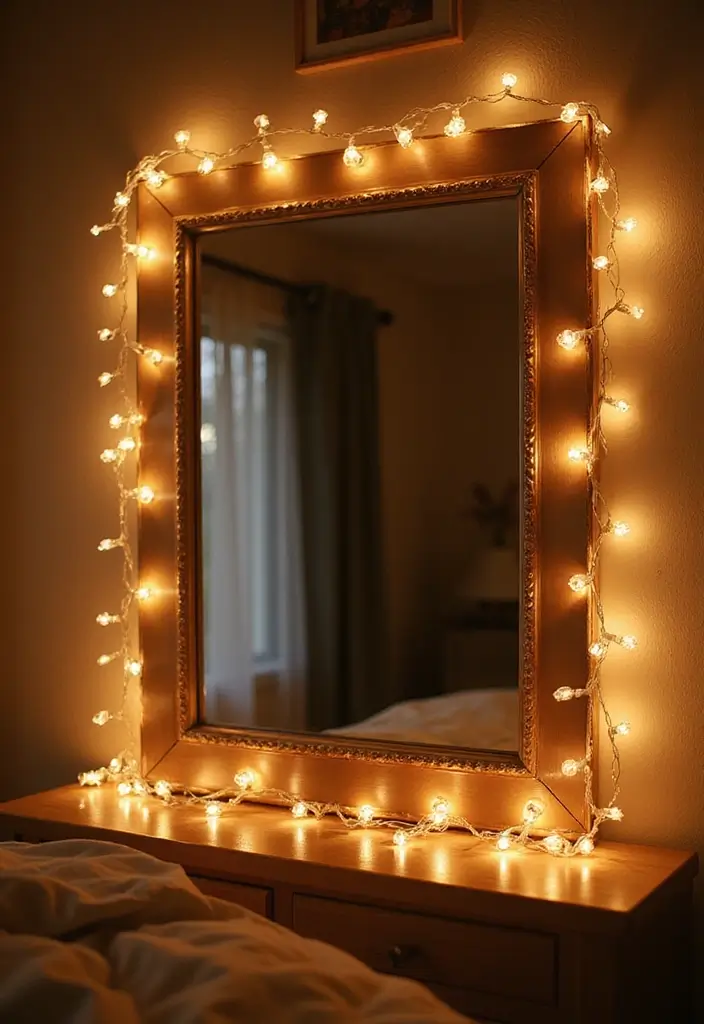 25 Fairy Lights Bedroom Ideas That Feel Dreamy and Magical 12. Fairy Lights on Mirrors