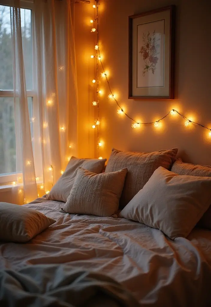 25 Fairy Lights Bedroom Ideas That Feel Dreamy and Magical 16. Layered Fairy Light Fabrics