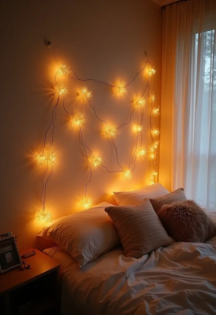 25 Fairy Lights Bedroom Ideas That Feel Dreamy and Magical 23. Fairy Light String Art
