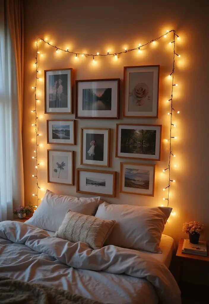 25 Fairy Lights Bedroom Ideas That Feel Dreamy and Magical 24. Fairy Light Frame Displays