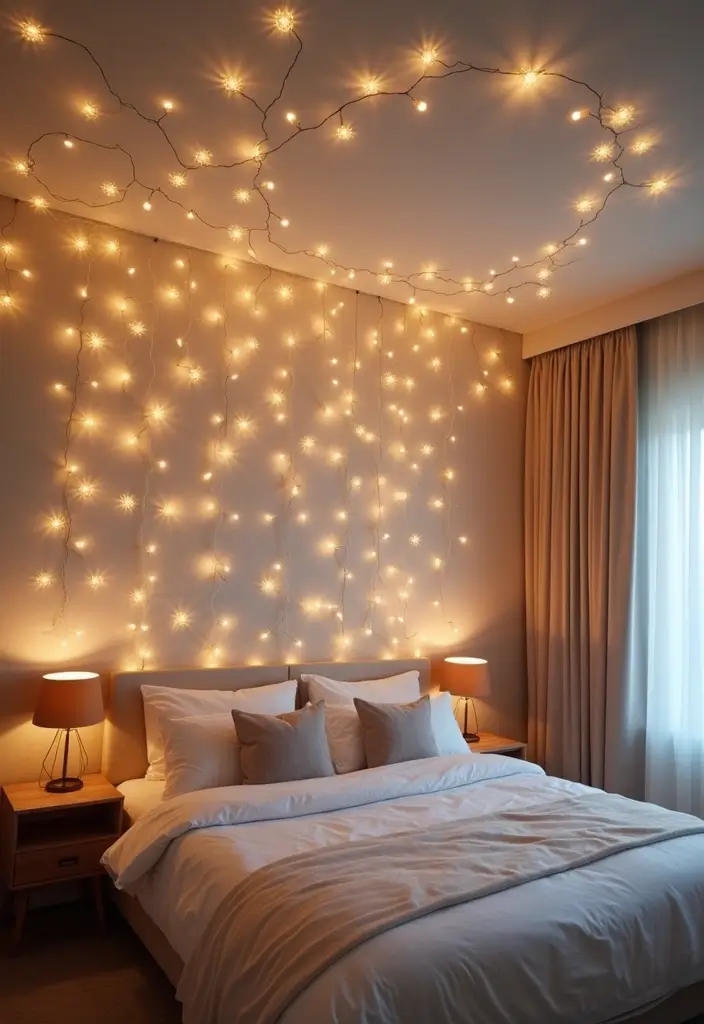 25 Fairy Lights Bedroom Ideas That Feel Dreamy and Magical 4. Ceiling Twinkle Lights
