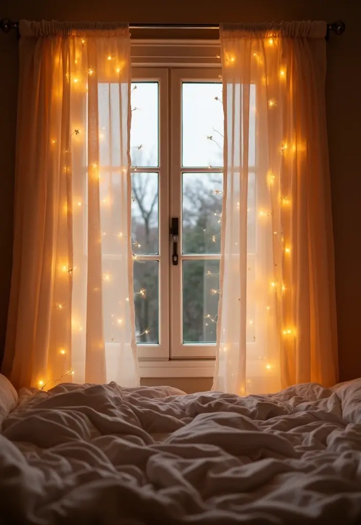 25 Fairy Lights Bedroom Ideas That Feel Dreamy and Magical 6. Whimsical Fairy Light Curtains