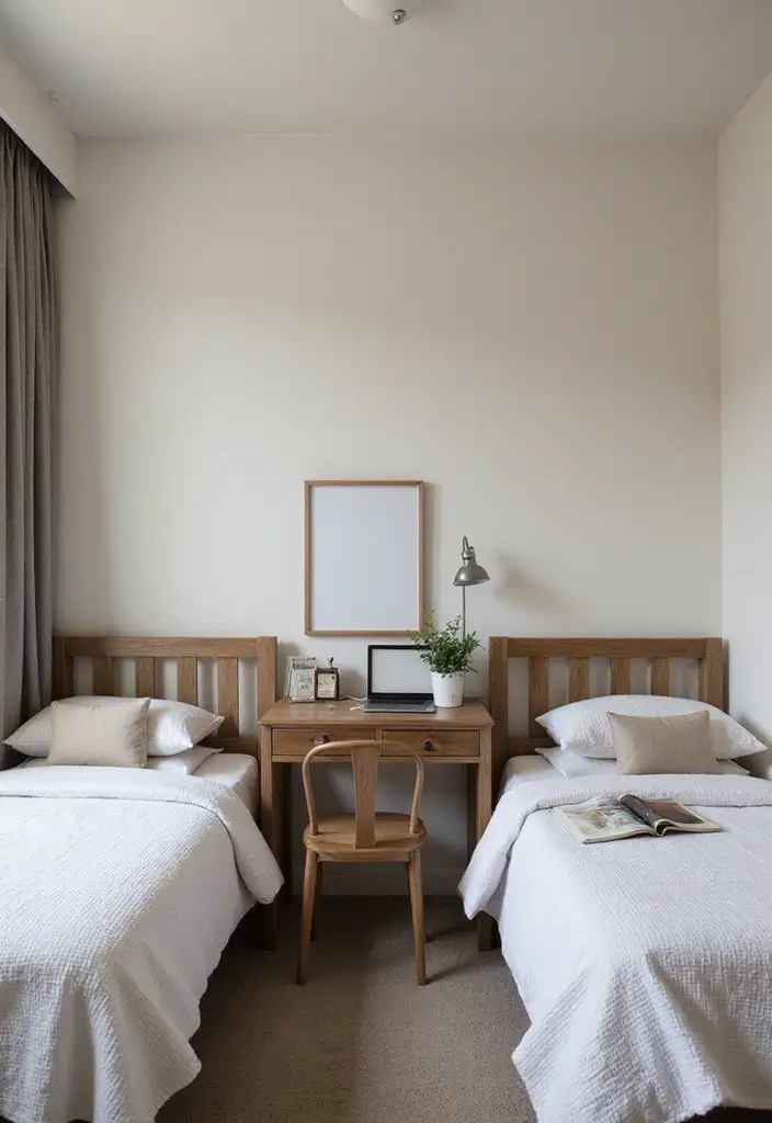 25 Guest Bedroom Ideas Twin Beds That Feel Balanced Cute 10. A Compact Desk Space for Work and Leisure