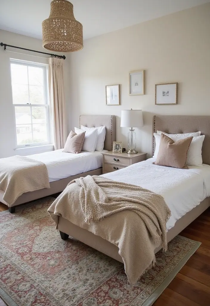 25 Guest Bedroom Ideas Twin Beds That Feel Balanced Cute 13. Fun and Functional Rugs to Anchor the Room