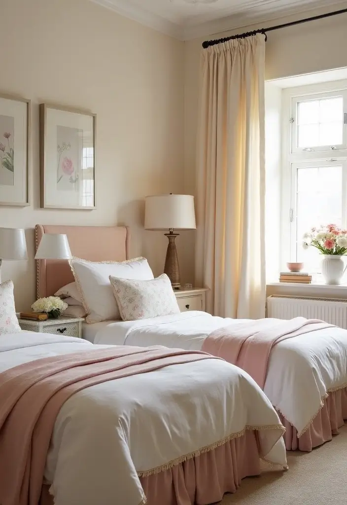 25 Guest Bedroom Ideas Twin Beds That Feel Balanced Cute 21. Soft and Subtle Pastels for a Calm Vibe