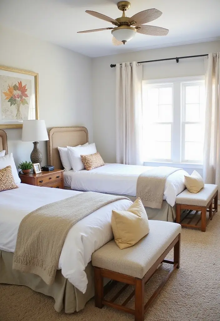 25 Guest Bedroom Ideas Twin Beds That Feel Balanced Cute 23. Seasonal Decor to Refresh the Space