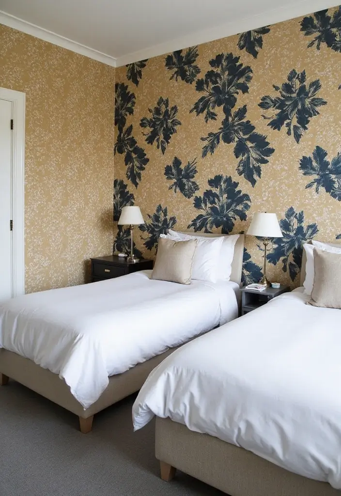25 Guest Bedroom Ideas Twin Beds That Feel Balanced Cute 24. Stylish Wallpaper for a Statement Wall
