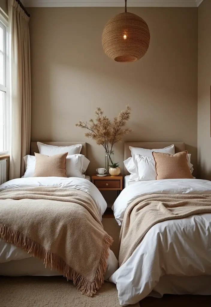 25 Guest Bedroom Ideas Twin Beds That Feel Balanced Cute 5. Layered Textures for Added Comfort