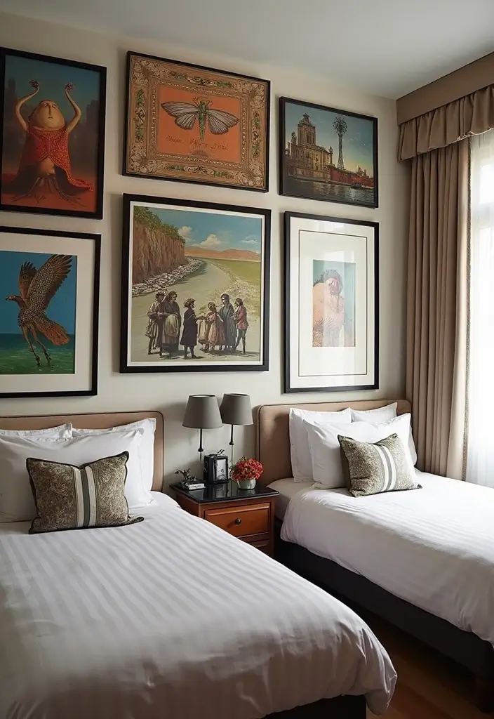 25 Guest Bedroom Ideas Twin Beds That Feel Balanced Cute 6. Creative Wall Art to Personalize the Space