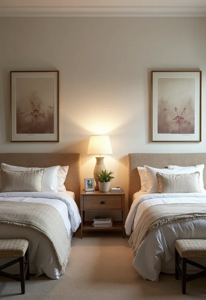 25 Guest Bedroom Ideas Twin Beds That Feel Balanced Cute 8. Stylish Bedside Tables for Functionality and Decor