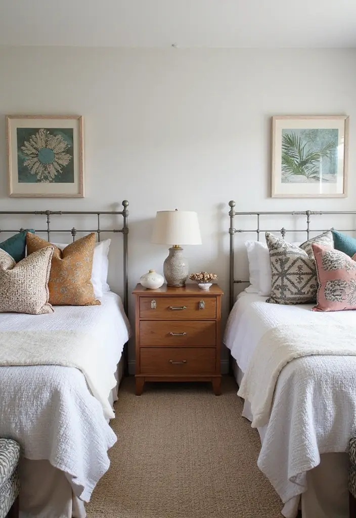 25 Guest Bedroom Ideas Twin Beds That Feel Balanced Cute 9. Eclectic Throw Pillows for a Cozy Feel
