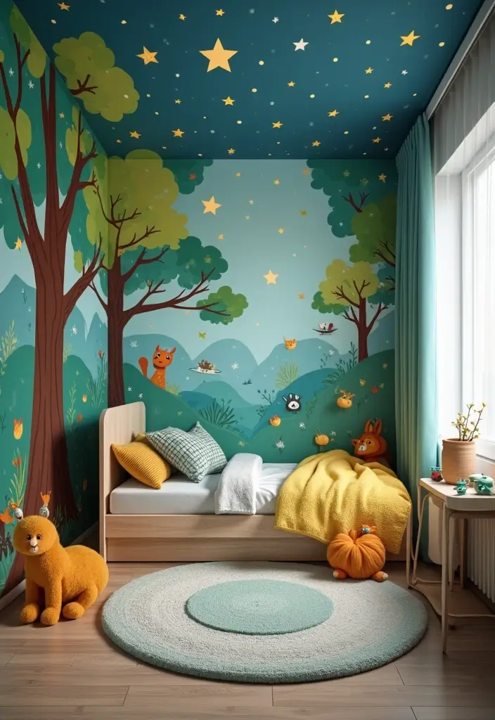 25 Kids Bedroom Wall Painting Ideas That Boost Imagination 1. Whimsical Forest