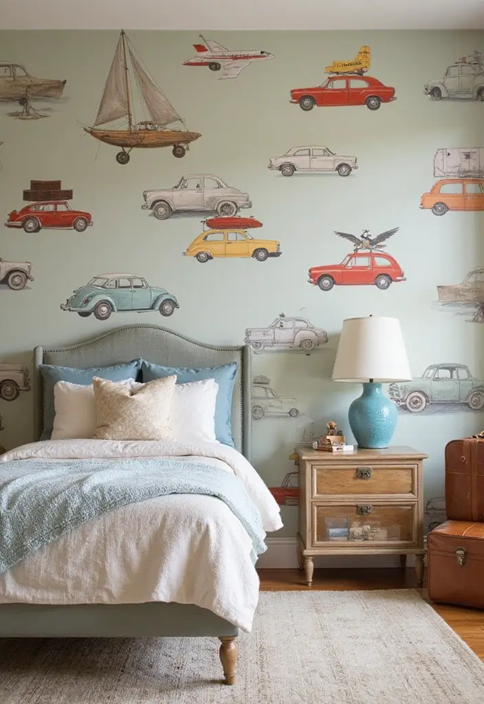 25 Kids Bedroom Wall Painting Ideas That Boost Imagination 12. Vintage Travel