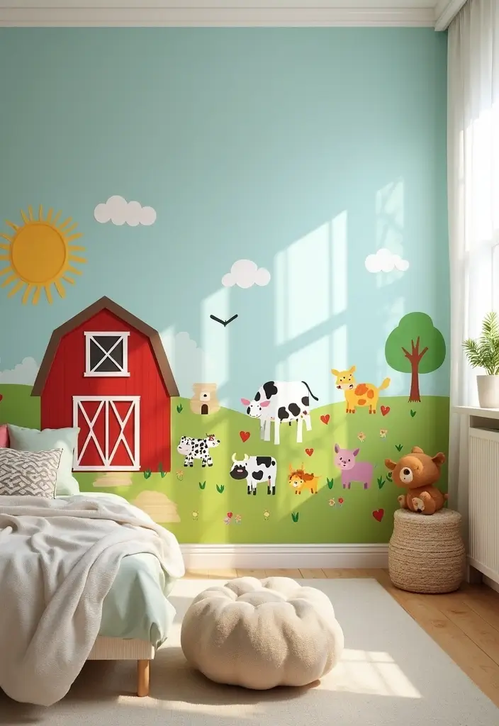 25 Kids Bedroom Wall Painting Ideas That Boost Imagination 18. Farm Fun