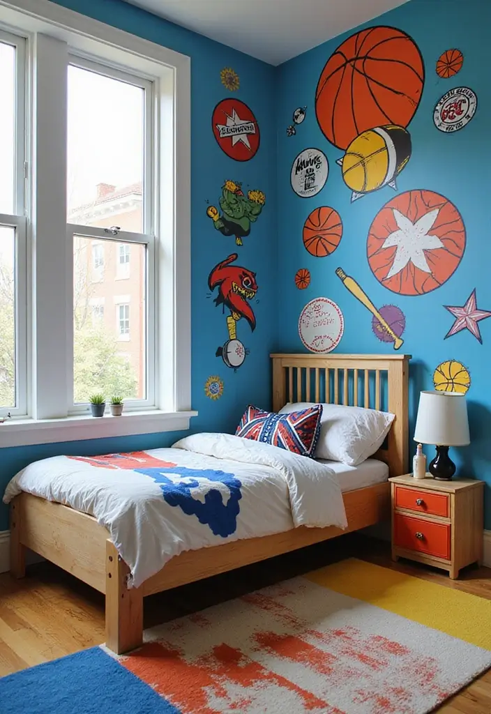 25 Kids Bedroom Wall Painting Ideas That Boost Imagination 22. Sports Fan Zone