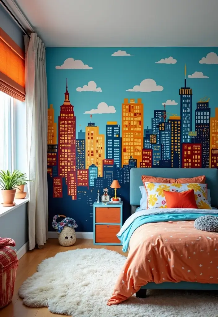 25 Kids Bedroom Wall Painting Ideas That Boost Imagination 5. Superhero Cityscape