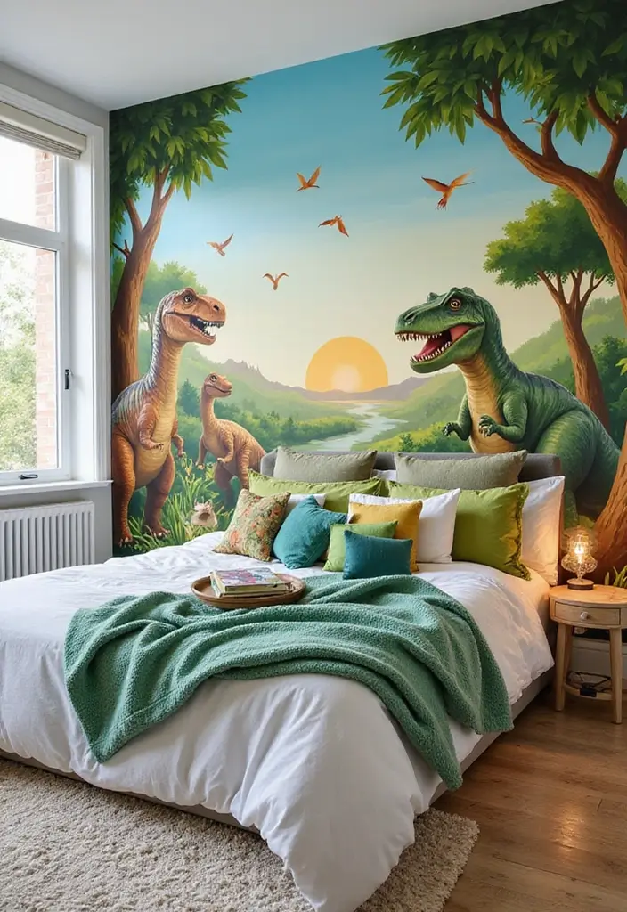 25 Kids Bedroom Wall Painting Ideas That Boost Imagination 7. Dino Delight