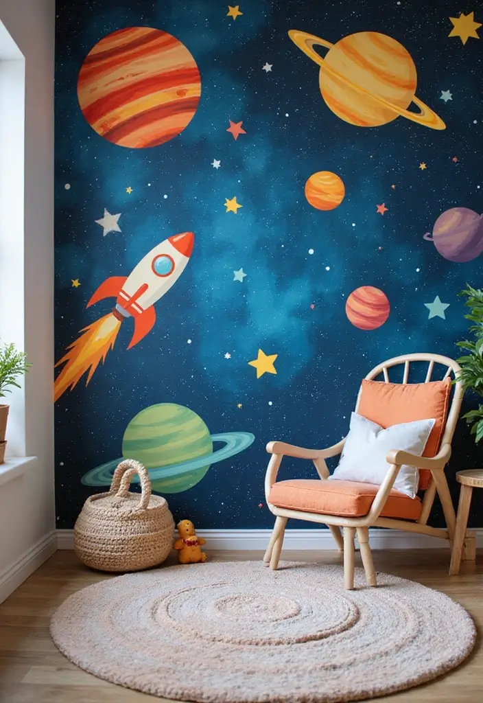 25 Kids Bedroom Wall Painting Ideas That Boost Imagination 8. Space Explorers
