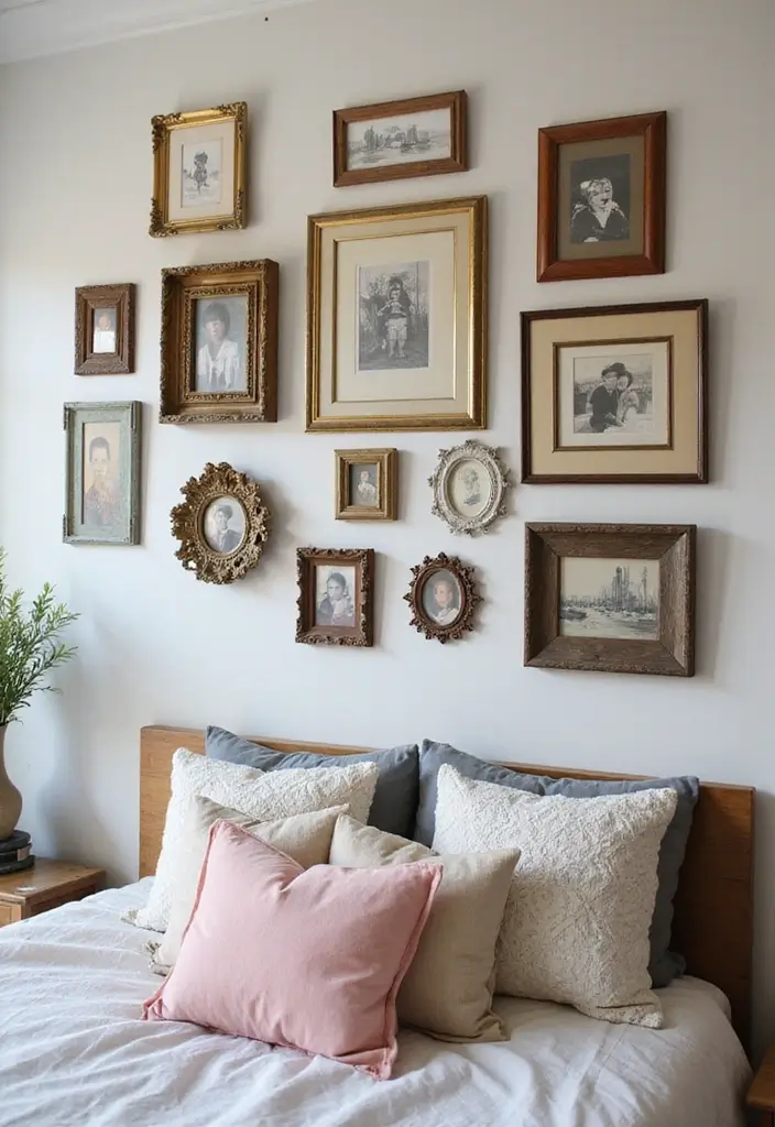 25 Photo Wall Ideas Bedroom Aesthetic That Feel Modern Warm 1. Gallery Wall with Vintage Frames
