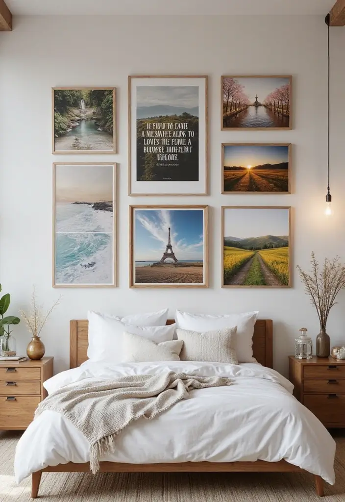 25 Photo Wall Ideas Bedroom Aesthetic That Feel Modern Warm 13. Inspiring Quotes with Photos