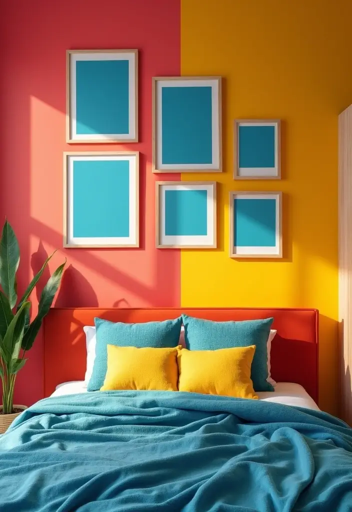 25 Photo Wall Ideas Bedroom Aesthetic That Feel Modern Warm 15. Color Blocked Display