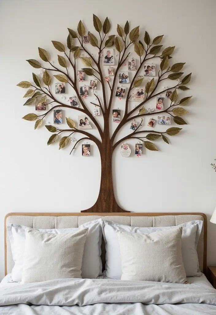 25 Photo Wall Ideas Bedroom Aesthetic That Feel Modern Warm 22. Family Tree Photo Wall