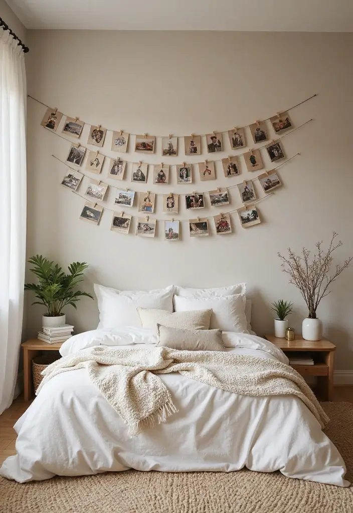 25 Photo Wall Ideas Bedroom Aesthetic That Feel Modern Warm 24. Craft Paper Backdrop with Photos