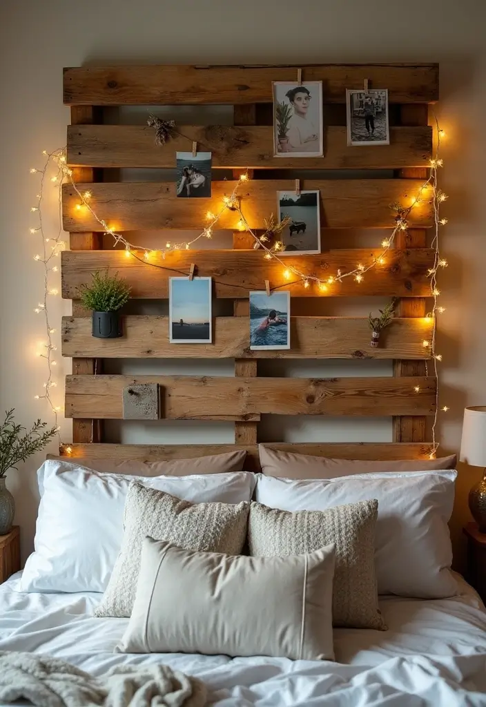 25 Photo Wall Ideas Bedroom Aesthetic That Feel Modern Warm 4. Wooden Pallet Display