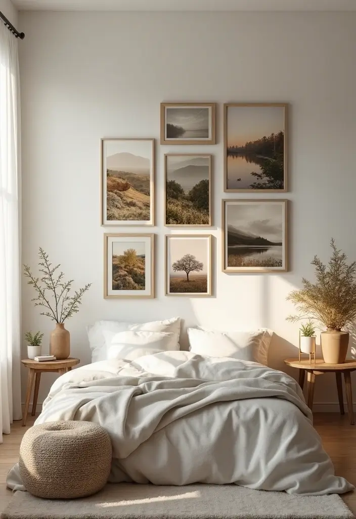 25 Photo Wall Ideas Bedroom Aesthetic That Feel Modern Warm 6. Nature Inspired Photo Wall