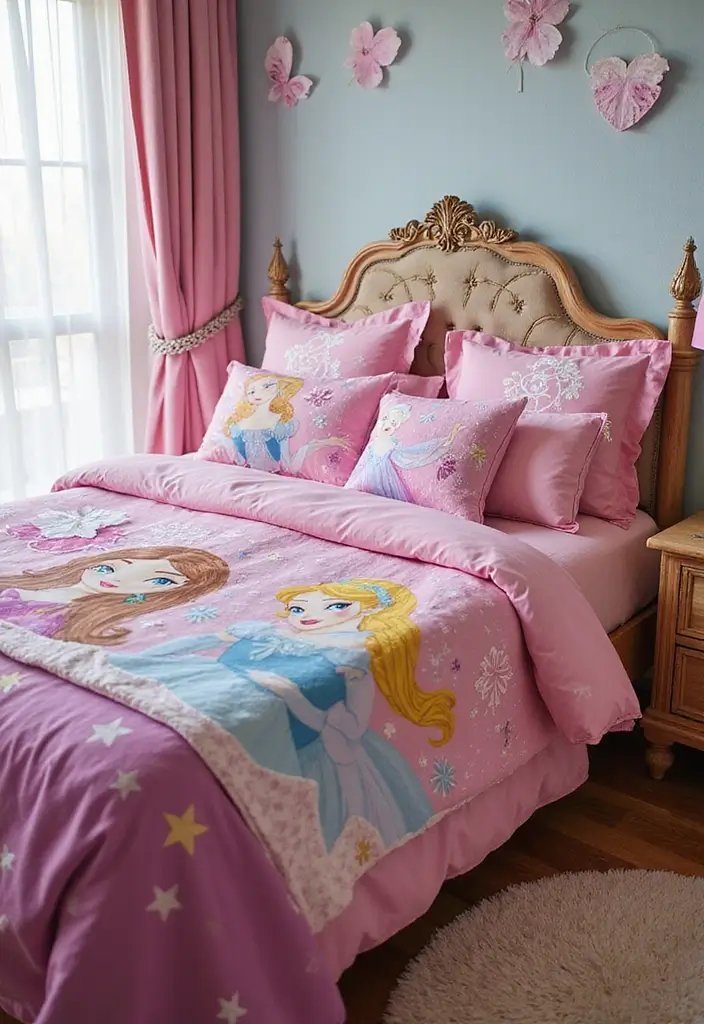 25 Princess Bedroom Ideas for Kids That Feel Straight Out of a Castle 14. Themed Bedding Sets