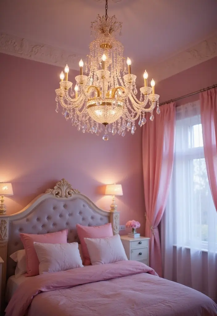 25 Princess Bedroom Ideas for Kids That Feel Straight Out of a Castle 2. Sparkling Chandeliers