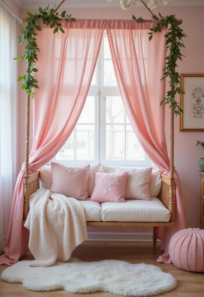25 Princess Bedroom Ideas for Kids That Feel Straight Out of a Castle 22. Dreamy Canopy Swings