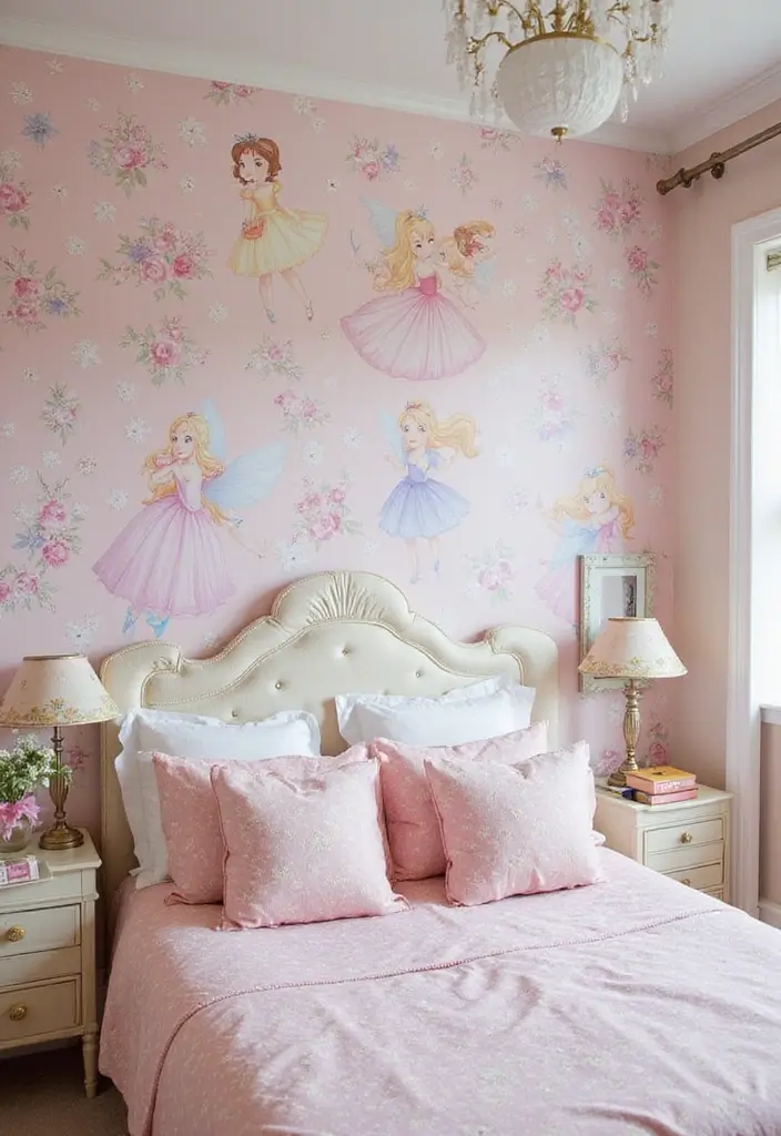 25 Princess Bedroom Ideas for Kids That Feel Straight Out of a Castle 3. Princess Themed Wallpaper