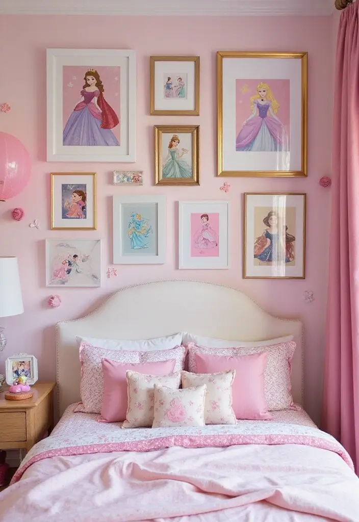 25 Princess Bedroom Ideas for Kids That Feel Straight Out of a Castle 8. Creative Wall Art
