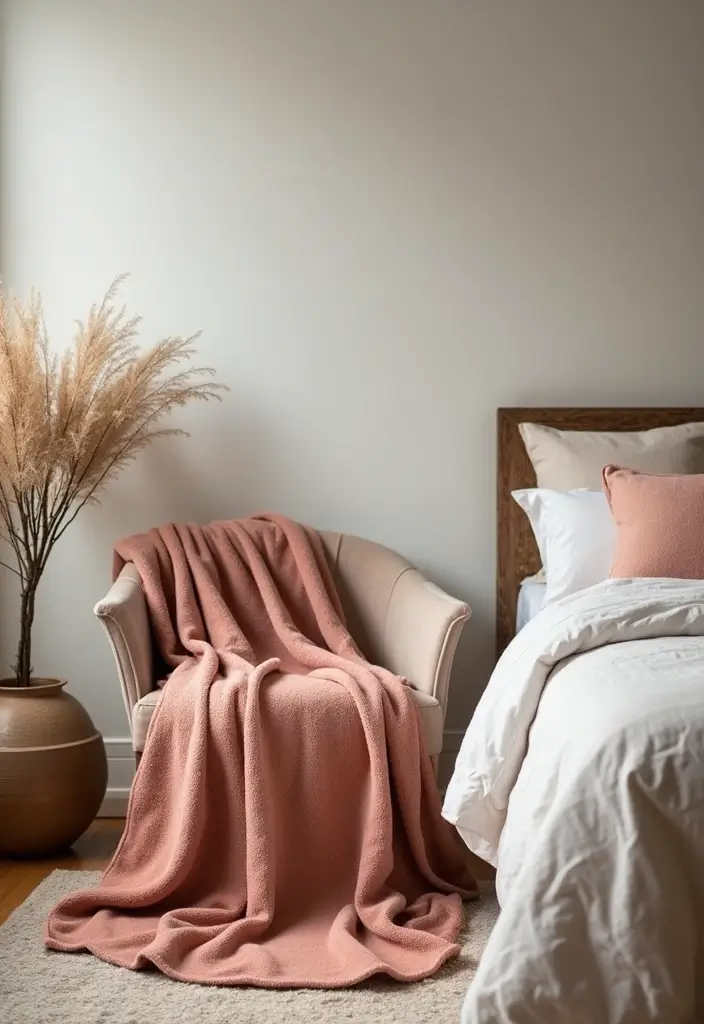 25 Rose Gold Bedroom Ideas That Feel Glamorous Feminine 18. Cozy Rose Gold Throws