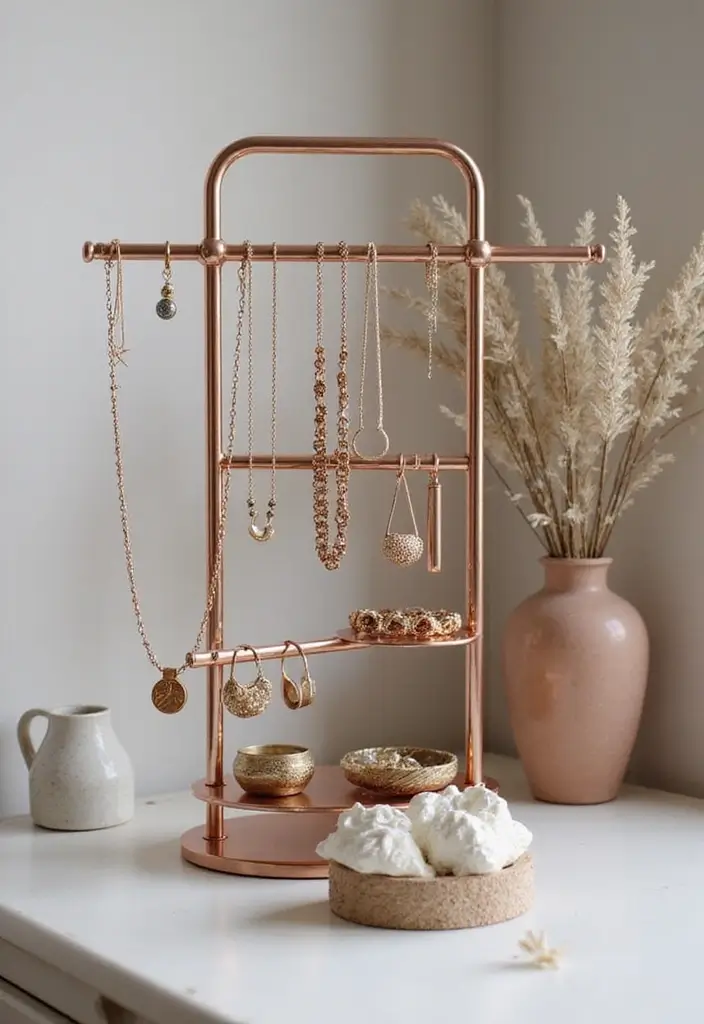25 Rose Gold Bedroom Ideas That Feel Glamorous Feminine 23. Unique Rose Gold Jewelry Displays