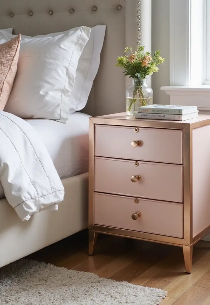 25 Rose Gold Bedroom Ideas That Feel Glamorous Feminine 9. Rose Gold Furniture Accents
