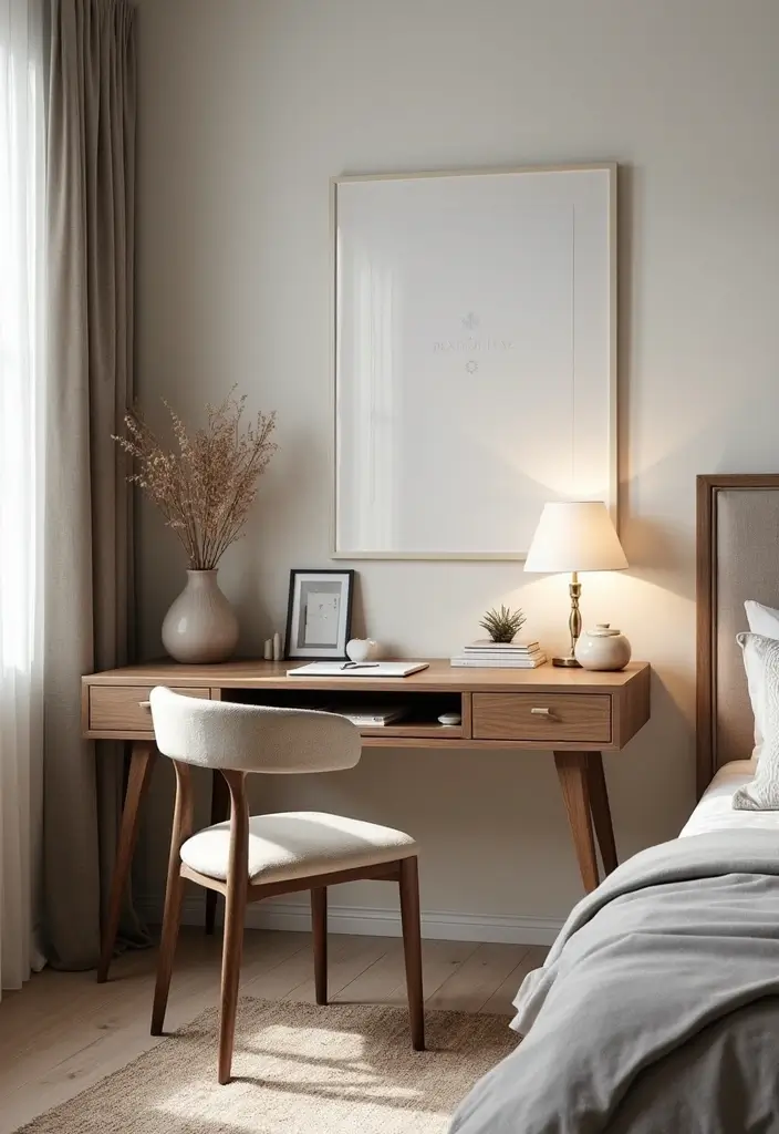 25 Small Primary Bedroom Ideas That Feel Calm Luxurious 13. Incorporate a Desk for Multi Functionality