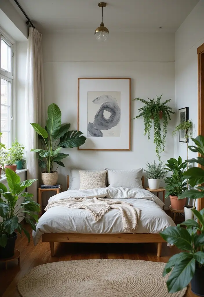 25 Small Primary Bedroom Ideas That Feel Calm Luxurious 6. Add a Touch of Greenery