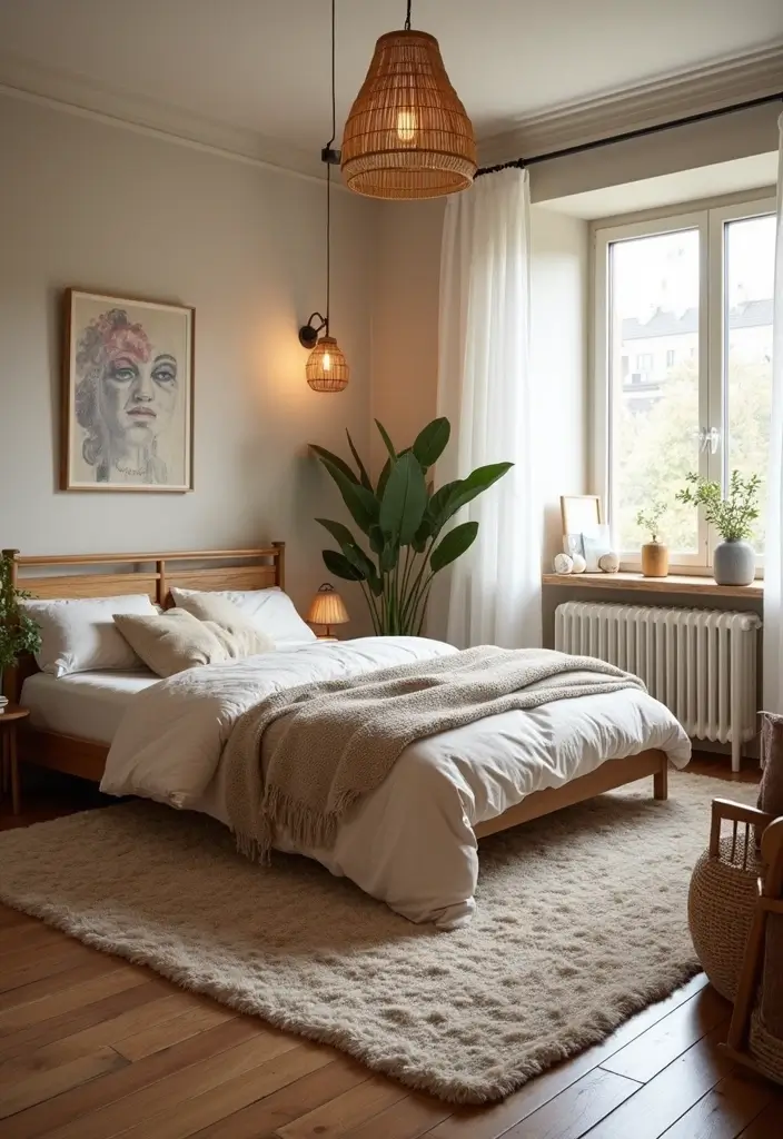 25 Small Primary Bedroom Ideas That Feel Calm Luxurious 7. Define Spaces with Rugs