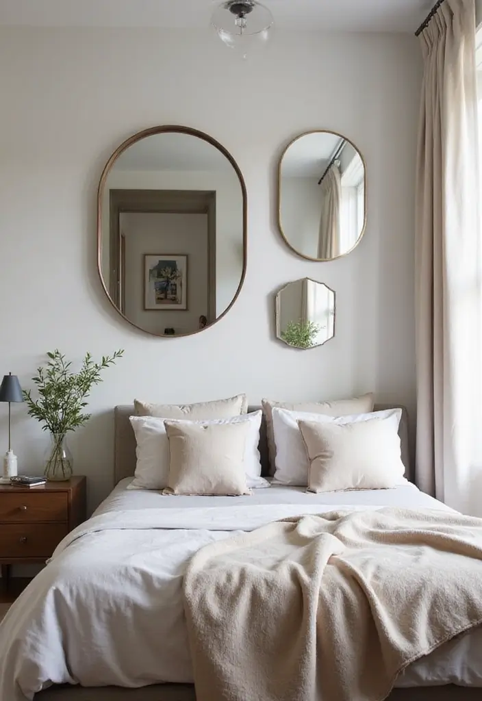 25 Small Primary Bedroom Ideas That Feel Calm Luxurious 8. Use Mirrors to Enhance Light