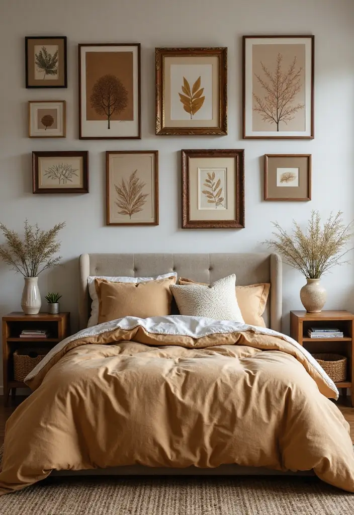 25 Tan Comforter Bedroom Ideas That Feel Soft Balanced 10. Artful Displays