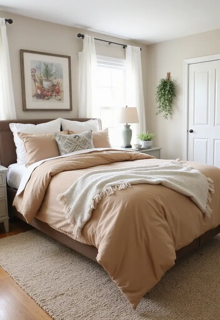 25 Tan Comforter Bedroom Ideas That Feel Soft Balanced 12. Seasonal Touches