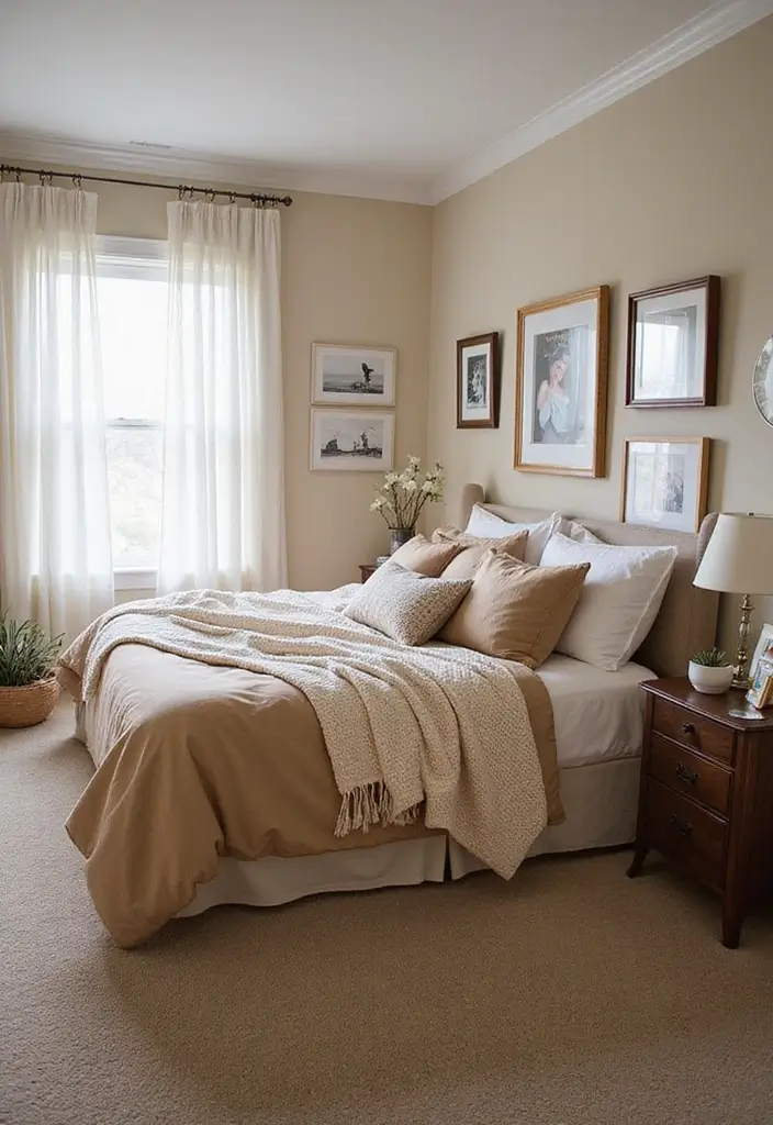25 Tan Comforter Bedroom Ideas That Feel Soft Balanced 18. Personalized Touches