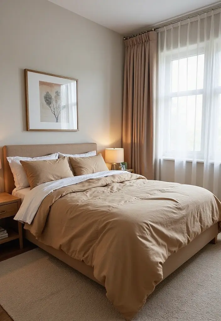 25 Tan Comforter Bedroom Ideas That Feel Soft Balanced 23. Functional Spaces