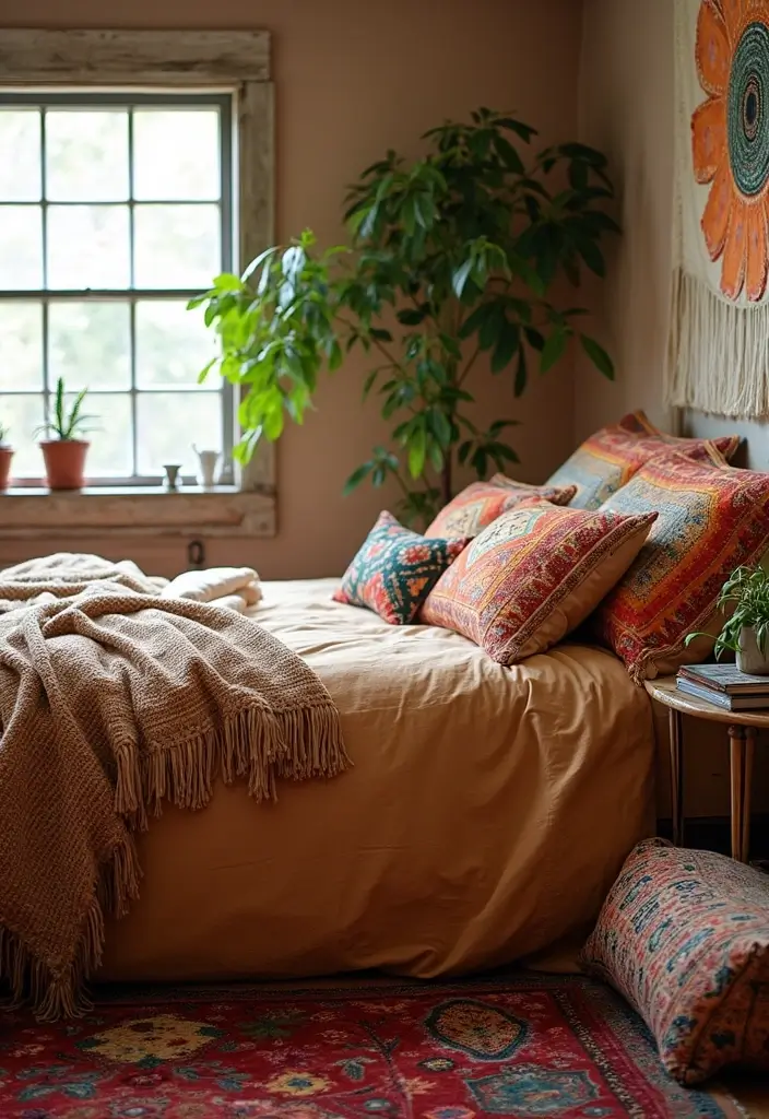 25 Tan Comforter Bedroom Ideas That Feel Soft Balanced 3. Bohemian Dreams