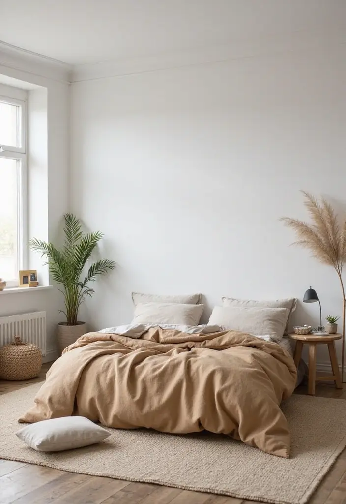 25 Tan Comforter Bedroom Ideas That Feel Soft Balanced 7. Minimalist Serenity