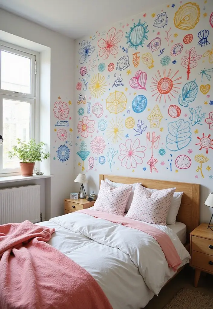 25 Wall Drawing Bedroom Art Ideas That Spark Creativity 10. Colorful Doodles